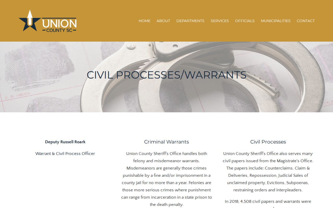 Union County Sheriff civil process and warrant information source